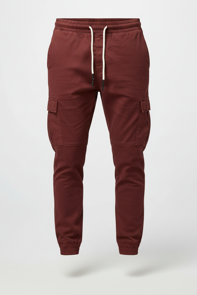 Pantalon Cargo Bordeaux Décontracté Cordon Élastique Multipoches Homme - Coton - vue 3