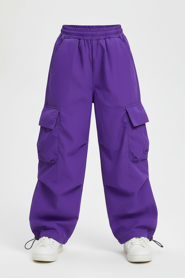 Pantalon Cargo Violet Ample Multipoches Streetwear Fille - Polyester - vue 3