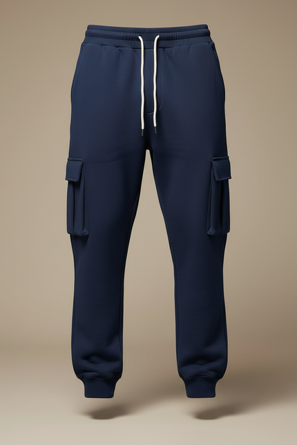 Pantalon Cargo Bleu Marine Molleton Ample Homme - vue 3