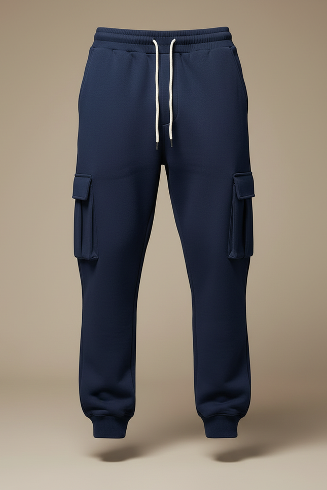Pantalon Cargo Bleu Marine Molleton Ample Homme - vue 3