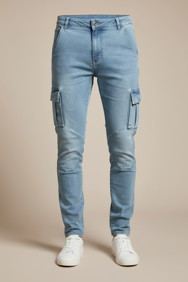 Pantalon Cargo Bleu Clair Slim Multipoches Homme - Jean - vue 3