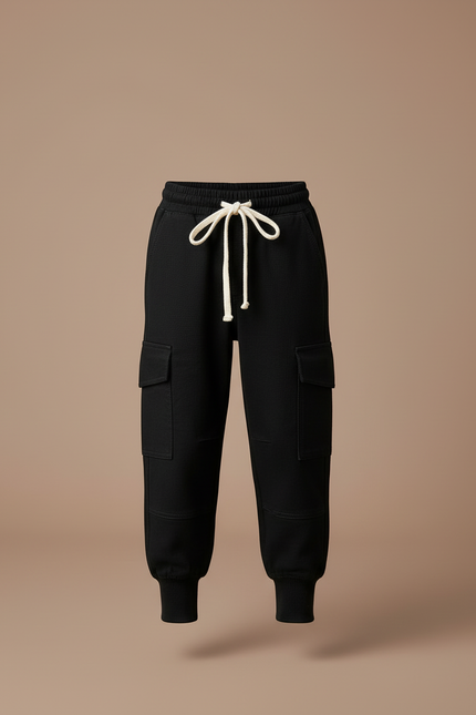Pantalon Cargo Noir Coton Jogger Décontracté Enfant - Molleton - vue 3