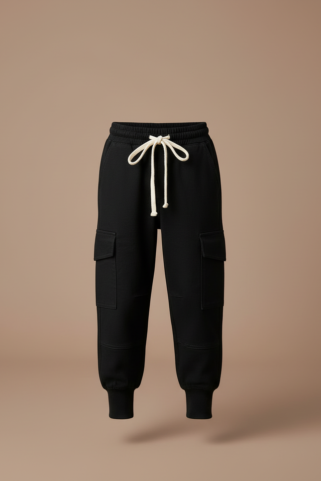 Pantalon Cargo Noir Coton Jogger Décontracté Enfant - Molleton - vue 3