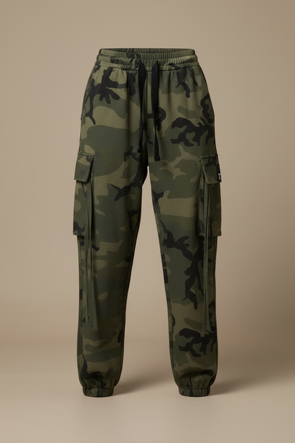 Pantalon Cargo Camouflage Vert Ample Militaire Femme - Molleton - vue 3