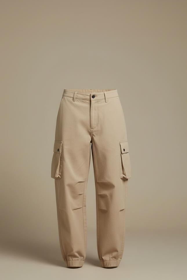 Pantalon Cargo Beige Ample Multipoches Cordon - Gabardine - vue 3