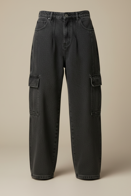 Pantalon Cargo Noir Ample Denim Multipoches Homme - Jean - vue 3