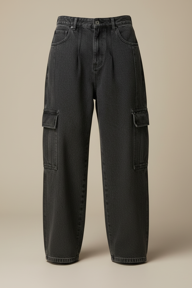 Pantalon Cargo Noir Ample Denim Multipoches Homme - Jean - vue 3