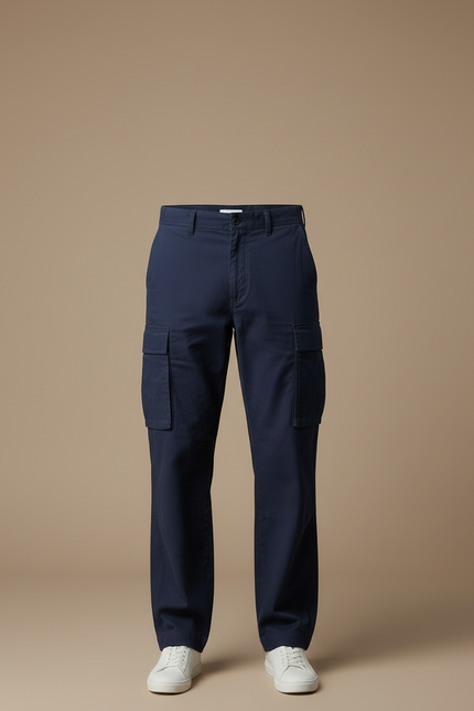 Pantalon Cargo Bleu Marine Ample Décontracté Coton - Toile - vue 3