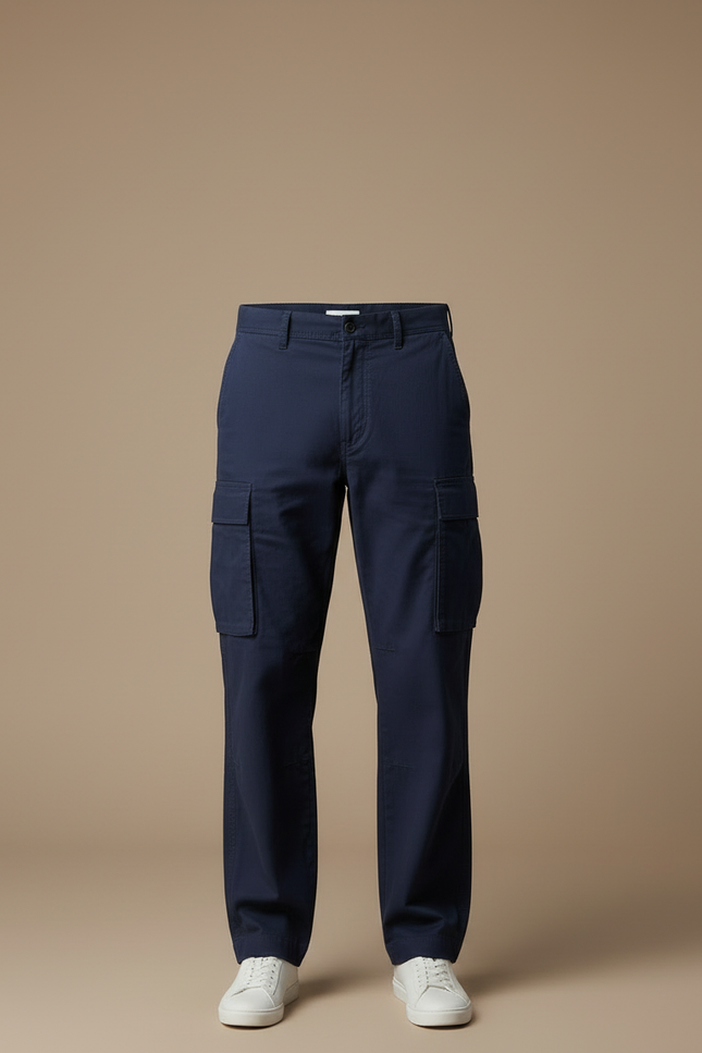 Pantalon Cargo Bleu Marine Ample Décontracté Coton - Toile - vue 3