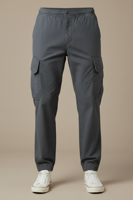 Pantalon Cargo Gris Coton Décontracté Jogger Multipoches - vue 3