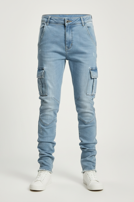 Pantalon Cargo Denim Bleu Slim Multipoches Enfant - Jean - vue 3