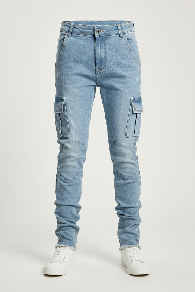 Pantalon Cargo Denim Bleu Slim Multipoches Enfant - Jean - vue 3