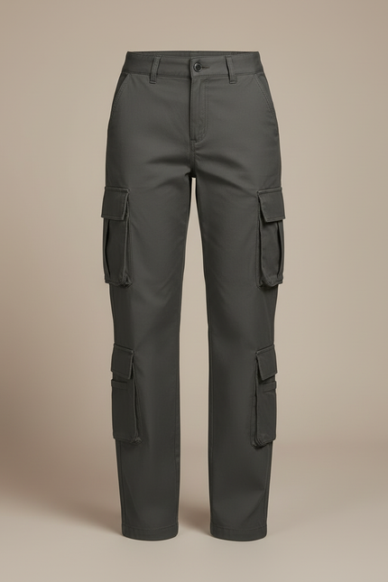Pantalon Cargo Gris Ample Multipoches Femme - Gabardine - vue 3