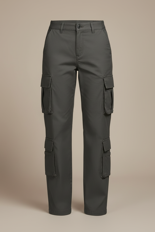 Pantalon Cargo Gris Ample Multipoches Femme - Gabardine - vue 3