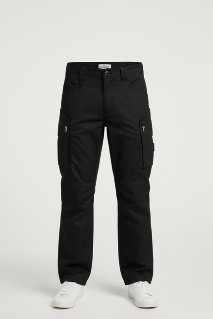Pantalon Cargo Noir Décontracté Multipoches Ceinturé Enfant - Toile - vue 3