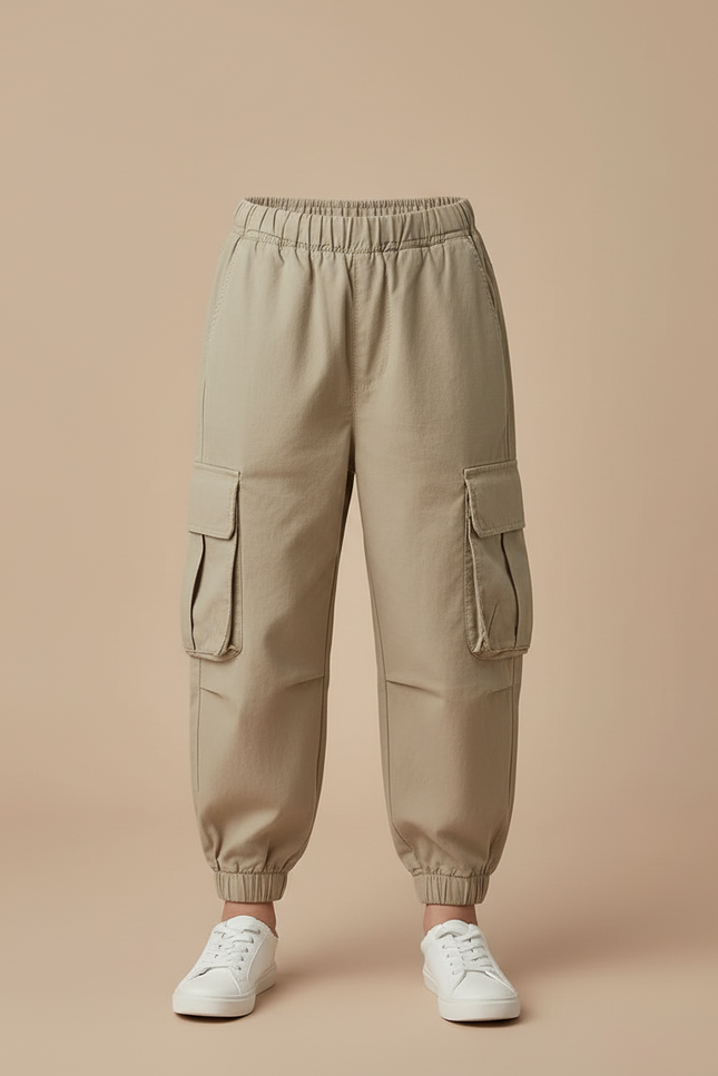 Pantalon Cargo Enfant Beige Décontracté Ample Coton - vue 3