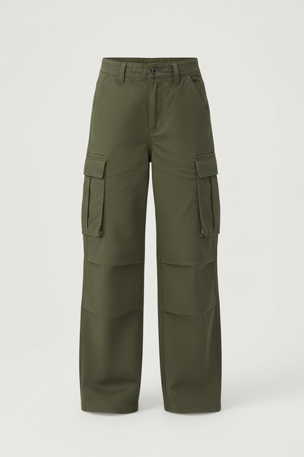 Pantalon Cargo Vert Kaki Ample Décontracté Multipoches - Toile - vue 3