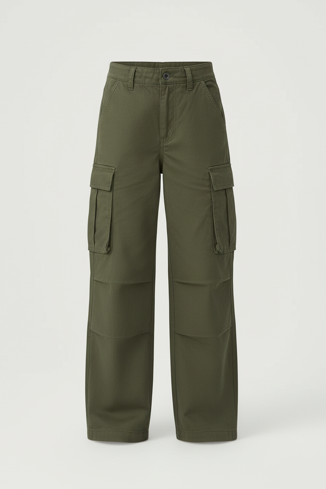 Pantalon Cargo Vert Kaki Ample Décontracté Multipoches - Toile - vue 3