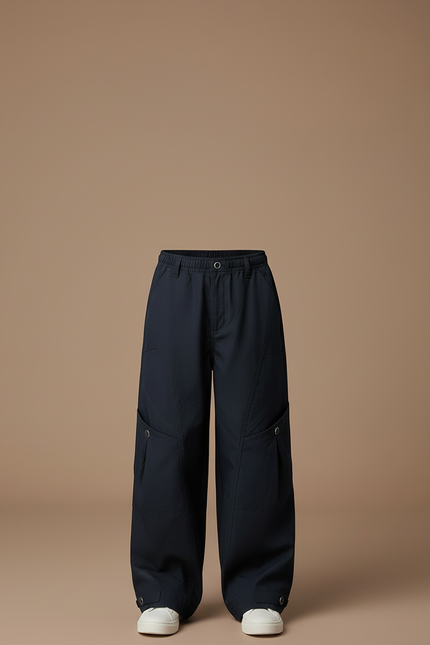 Pantalon Cargo Ample Noir Multipoches Décontracté Enfant - Marine Toile - vue 3