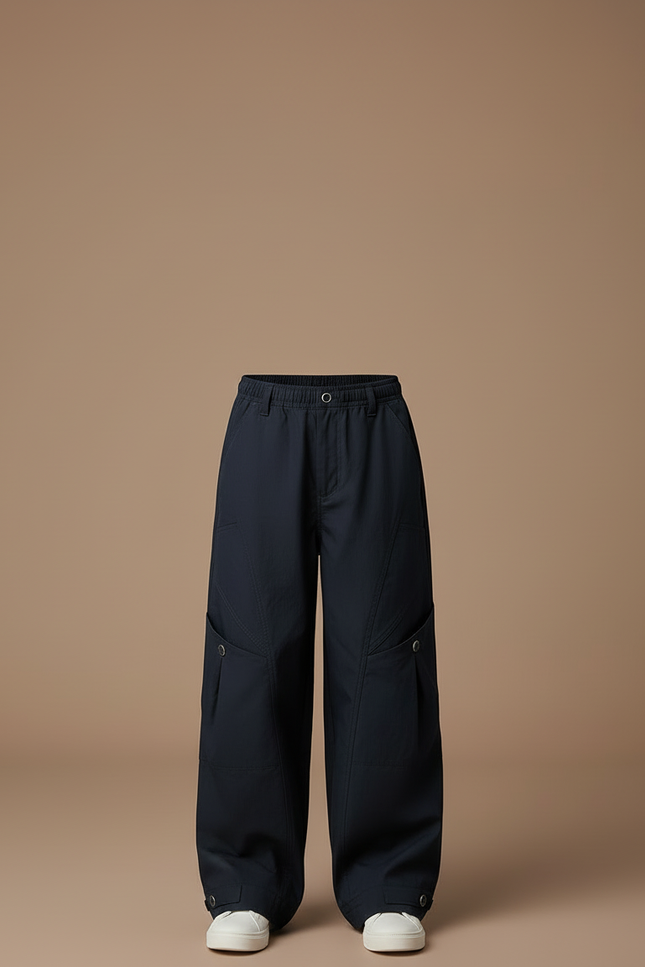 Pantalon Cargo Ample Noir Multipoches Décontracté Enfant - Marine Toile - vue 3