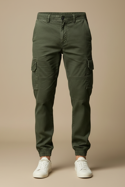 Pantalon Cargo Homme Vert Militaire Slim Coton - Kaki Toile - vue 3