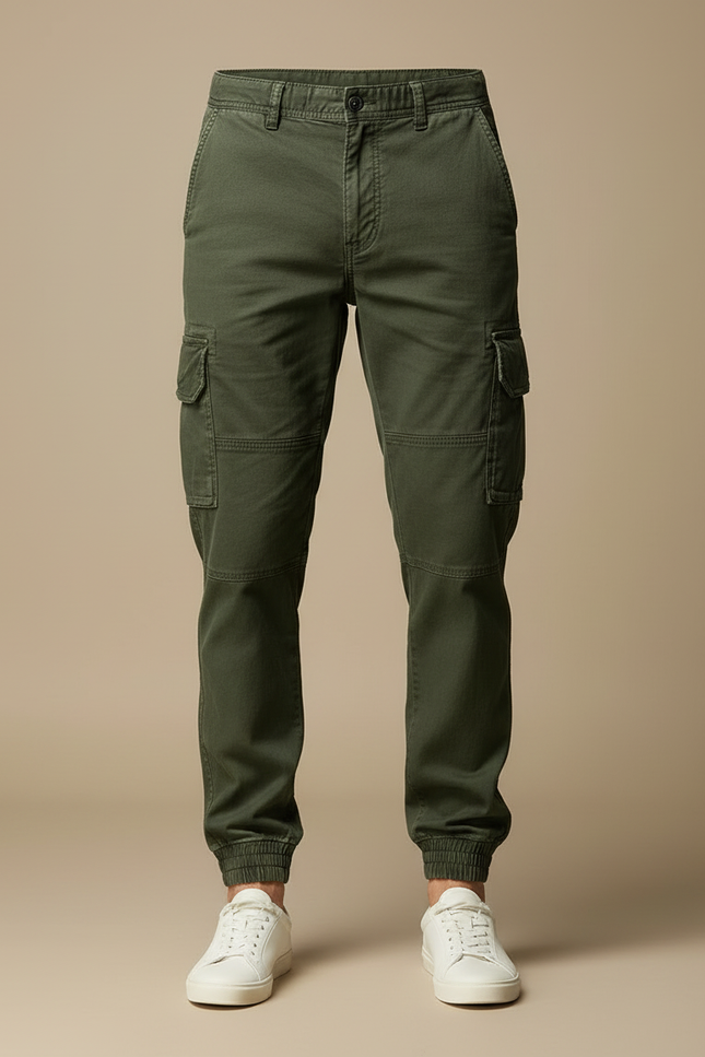Pantalon Cargo Homme Vert Militaire Slim Coton - Kaki Toile - vue 3
