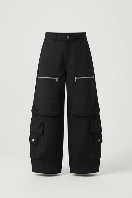 Pantalon Cargo Noir Ample Poches Zippées Enfant - Toile - vue 3