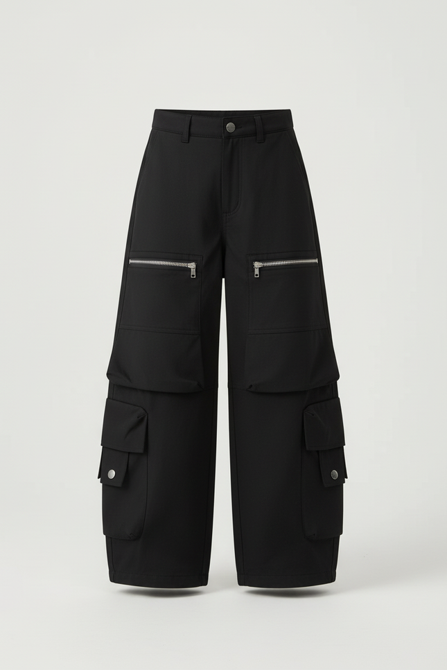 Pantalon Cargo Noir Ample Poches Zippées Enfant - Toile - vue 3
