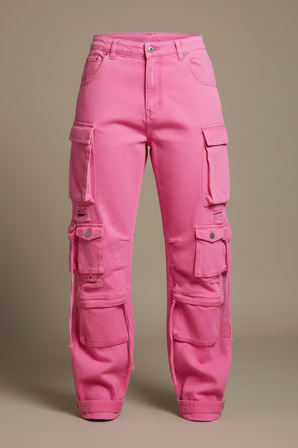 Pantalon Cargo Rose Taille Haute Denim Femme - Jean - vue 3