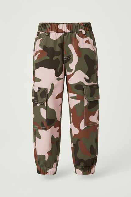 Pantalon Cargo Camouflage Rose Fille Ample Multipoches - Toile - vue 3