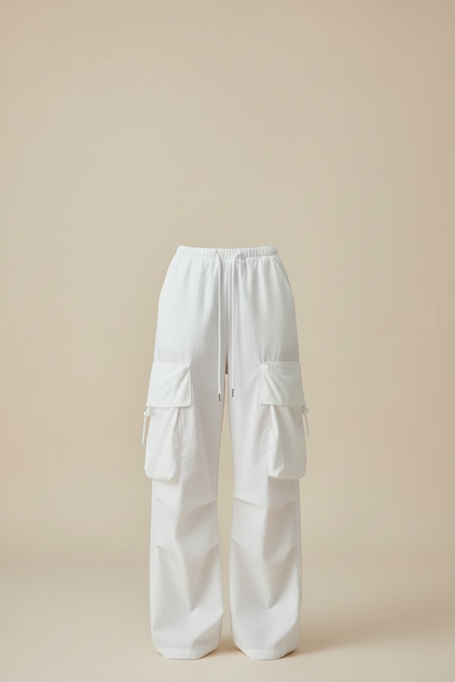 Pantalon Cargo Blanc Ample Multipoches Décontracté - Toile - vue 3