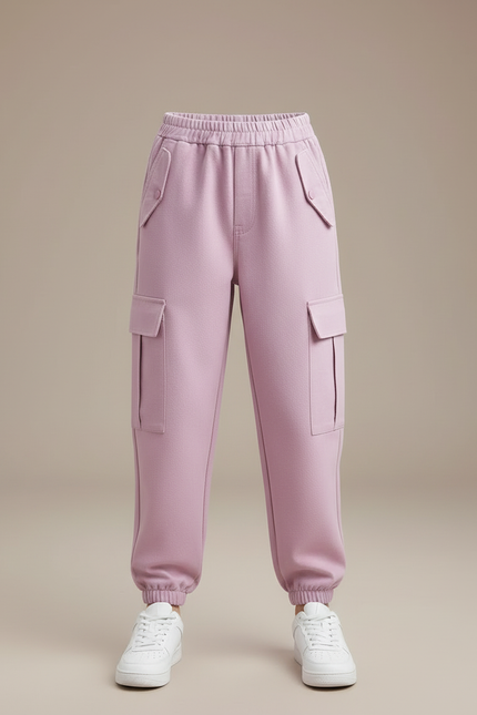 Pantalon Cargo Fille Rose Coton Multipoches Décontracté - Molleton - vue 3