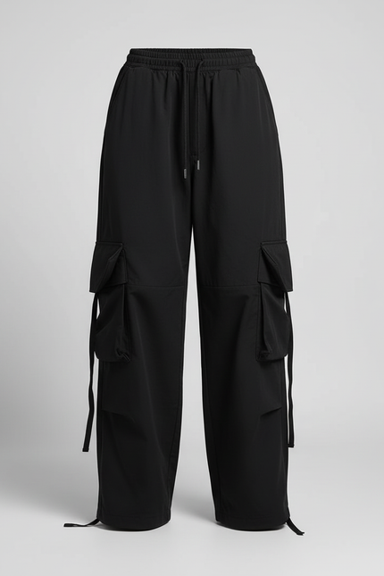Pantalon Cargo Noir Ample Uni Femme Streetwear - Polyester - vue 3