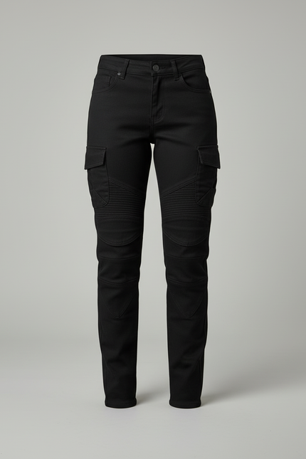 Pantalon Cargo Noir Femme Slim Motard Coton - vue 3