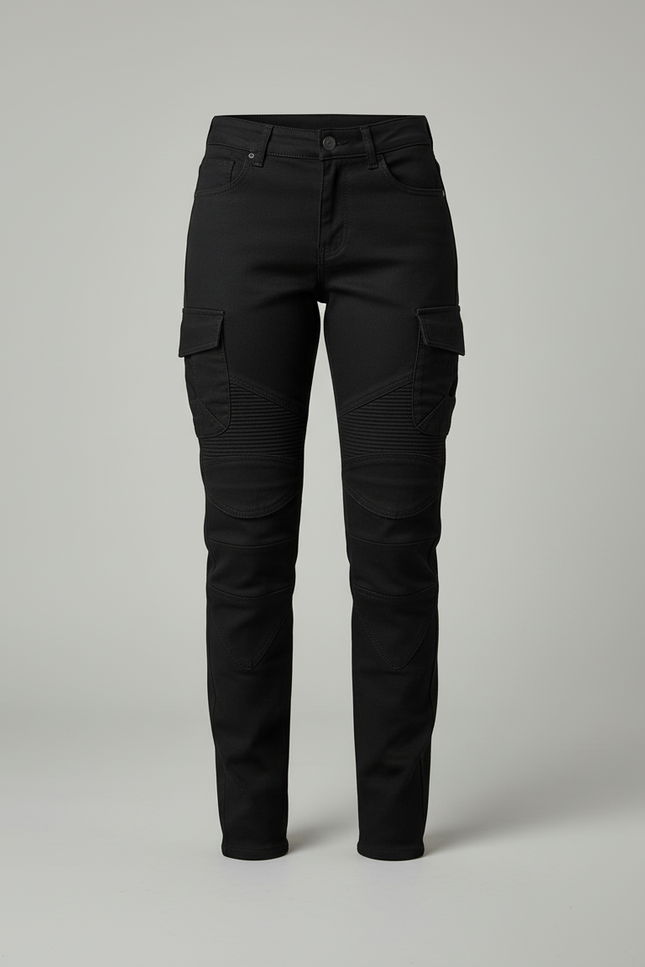 Pantalon Cargo Noir Femme Slim Motard Coton - vue 3