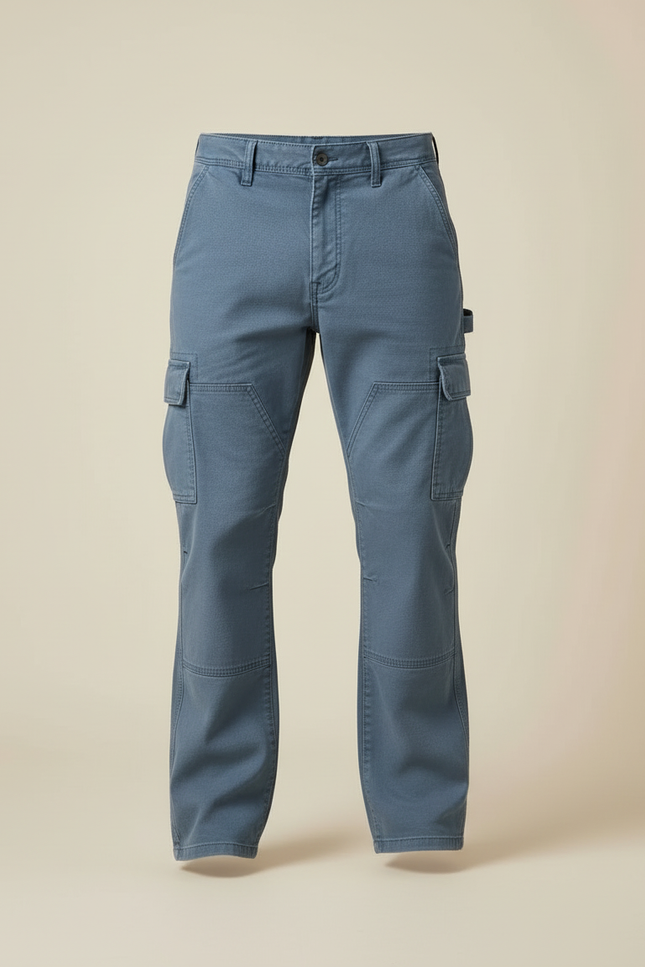 Pantalon Cargo Bleu Coton Décontracté Multipoches Homme - Toile - vue 3