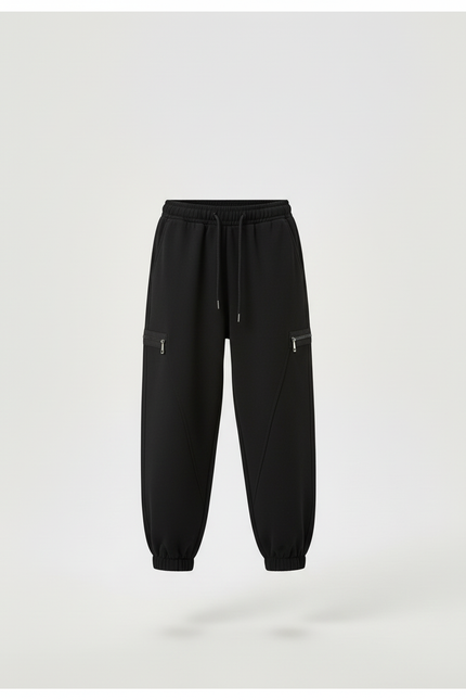 Pantalon Cargo Noir Ample Multipoches Enfant Coton - Molleton - vue 3