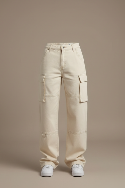 Pantalon Cargo Beige Ample Coton Multipoches Femme - vue 3