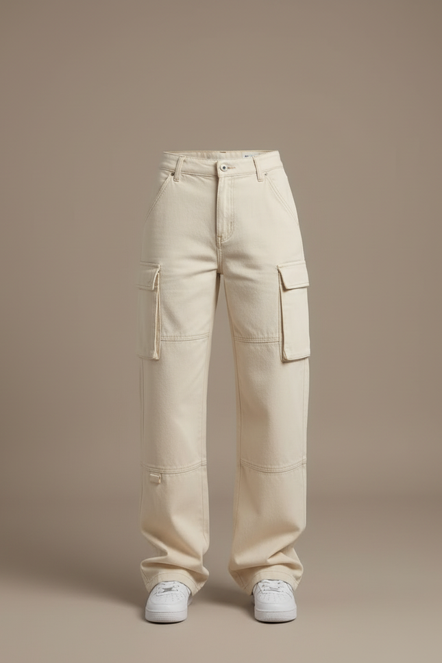Pantalon Cargo Beige Ample Coton Multipoches Femme - vue 3