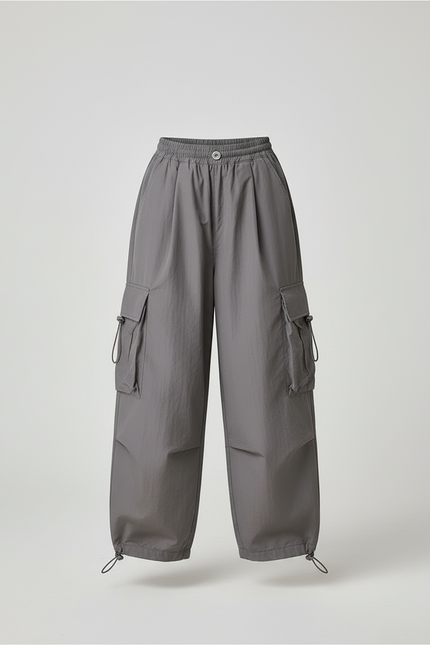 Pantalon Cargo Gris Ample Taille Haute Décontracté Fille - Polyester - vue 3