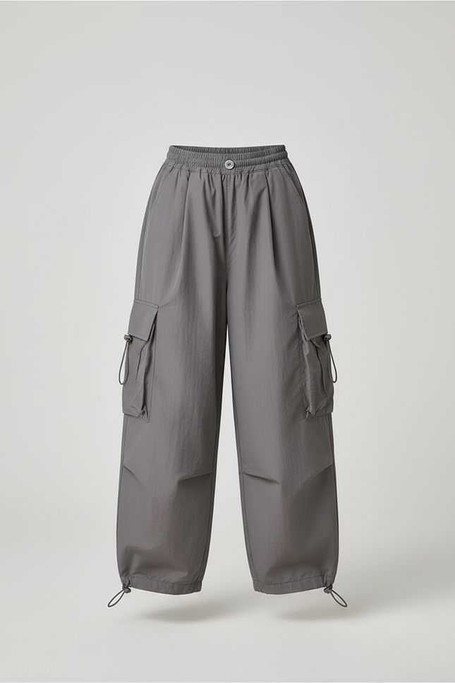 Pantalon Cargo Gris Ample Taille Haute Décontracté Fille - Polyester - vue 3
