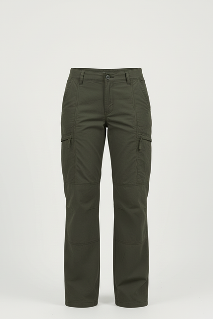 Pantalon Cargo Femme Vert Olive Droit - Kaki Gabardine - vue 3