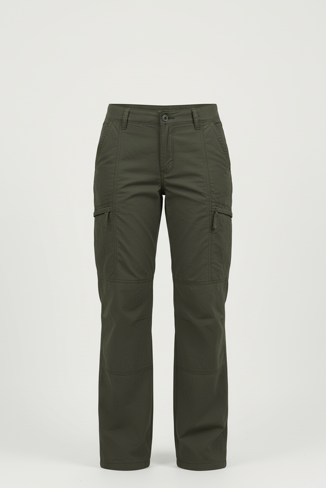 Pantalon Cargo Femme Vert Olive Droit - Kaki Gabardine - vue 3