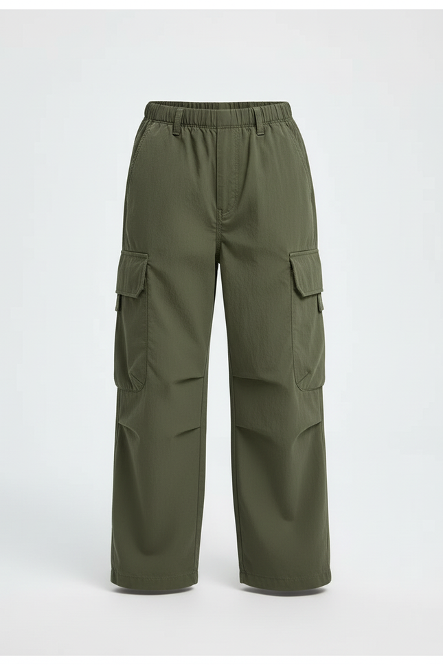 Pantalon Cargo Garçon Vert Kaki Ample Décontracté - Polyester - vue 3