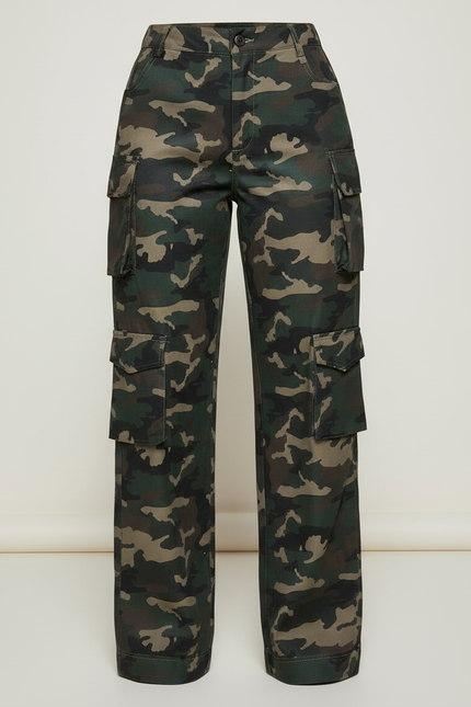 Pantalon Cargo Camouflage Militaire Vert Ample Poches - Toile - vue 3
