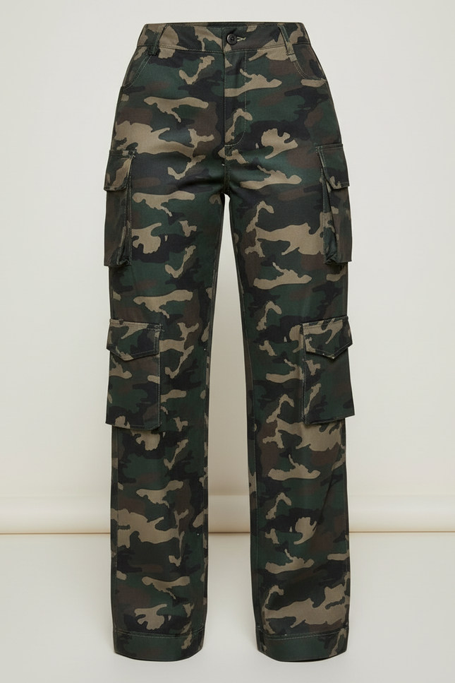 Pantalon Cargo Camouflage Militaire Vert Ample Poches - Toile - vue 3