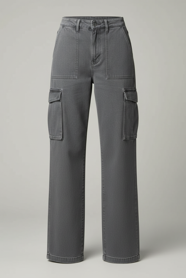 Pantalon Cargo Gris, Ample, Multipoches, Taille Haute, Décontracté - Jean - vue 3
