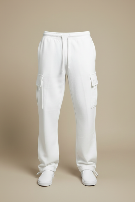Pantalon Cargo Blanc Ample Molletonné Homme Sportif - vue 3