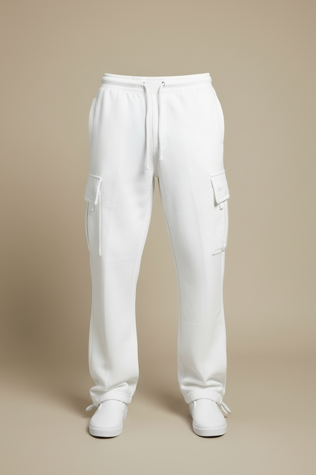 Pantalon Cargo Blanc Ample Molletonné Homme Sportif - vue 3