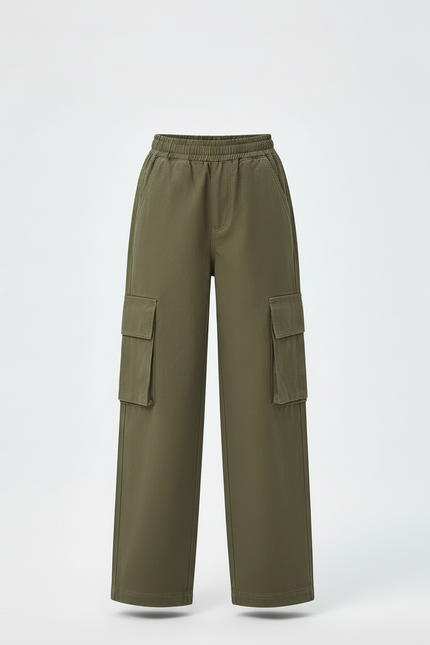 Pantalon Cargo Vert Ample Décontracté Enfant - Kaki Toile - vue 3